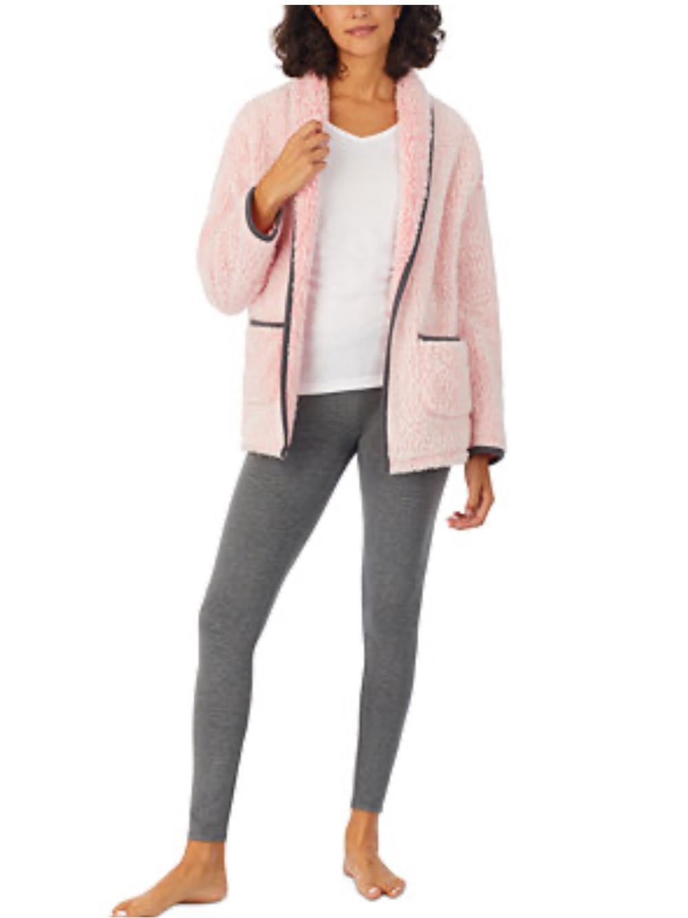 Cuddl Duds Ultra-Soft Faux-Fur Bed Jacket Pink Gray Trim Pockets NWOT Sz Medium